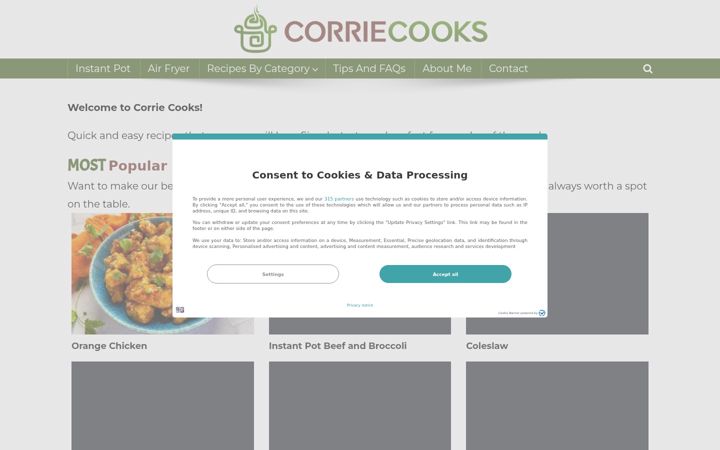 Screenshot of corriecooks.com