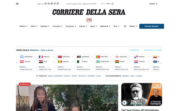 Screenshot of corriere.it