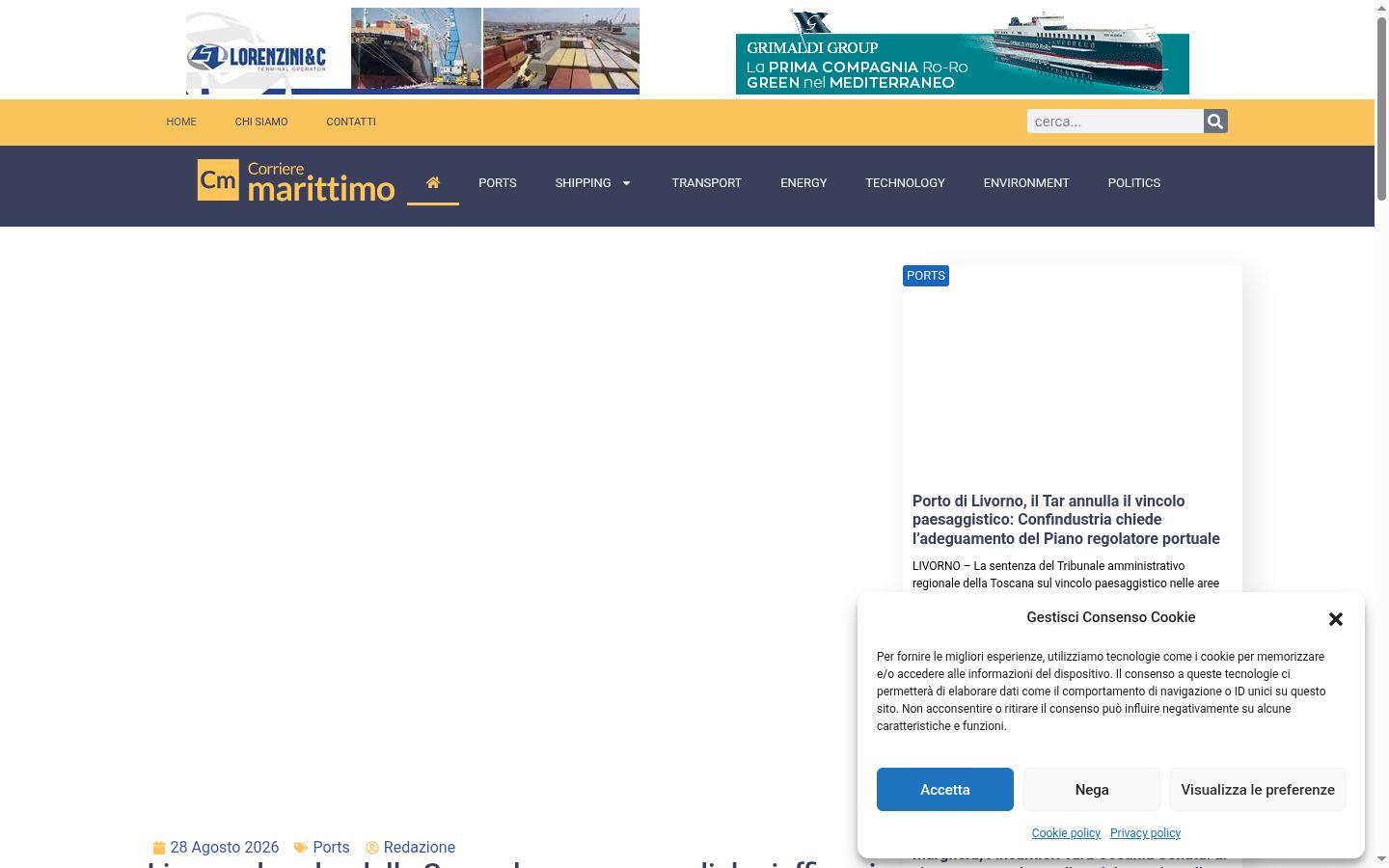Screenshot del banner di consenso mostrato prima di qualsiasi interazione