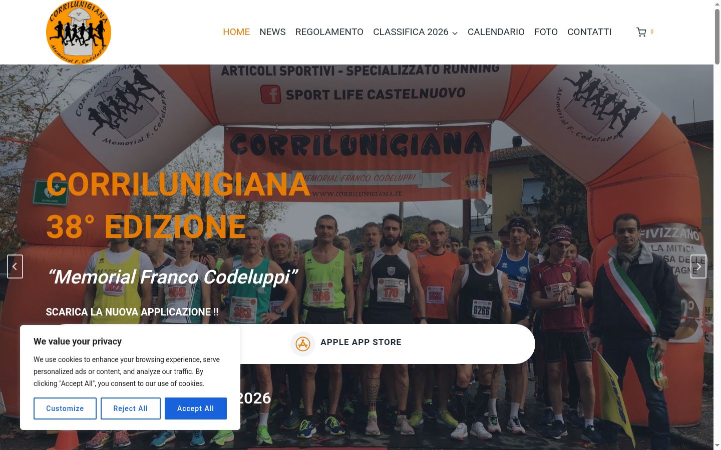 Screenshot del banner di consenso mostrato prima di qualsiasi interazione
