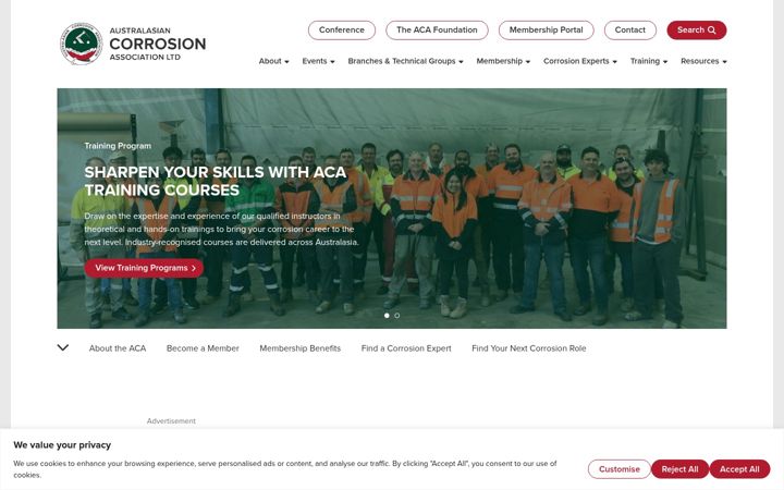 Ekraanipilt saidist corrosion.com.au