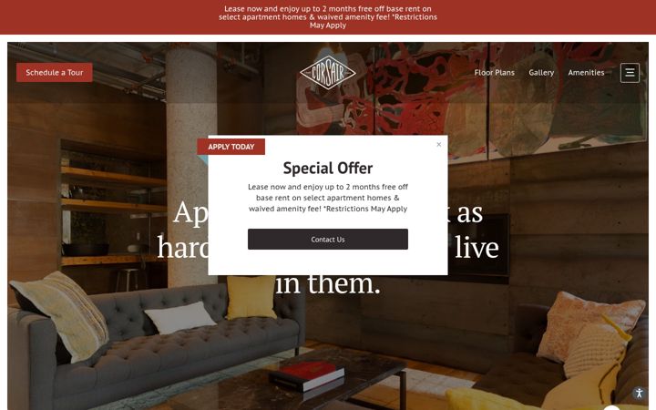 Screenshot of corsairapartments.com