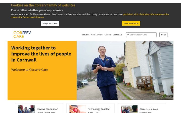 Screenshot of corservcare.co.uk
