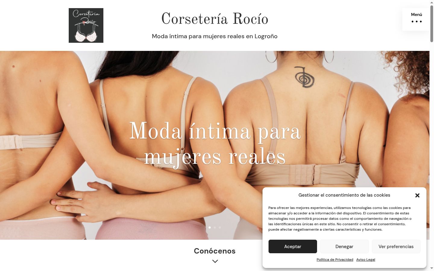 Captura de pantalla del banner de consentimiento mostrado antes de cualquier interacción