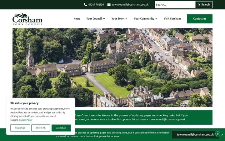 Screenshot of corsham.gov.uk