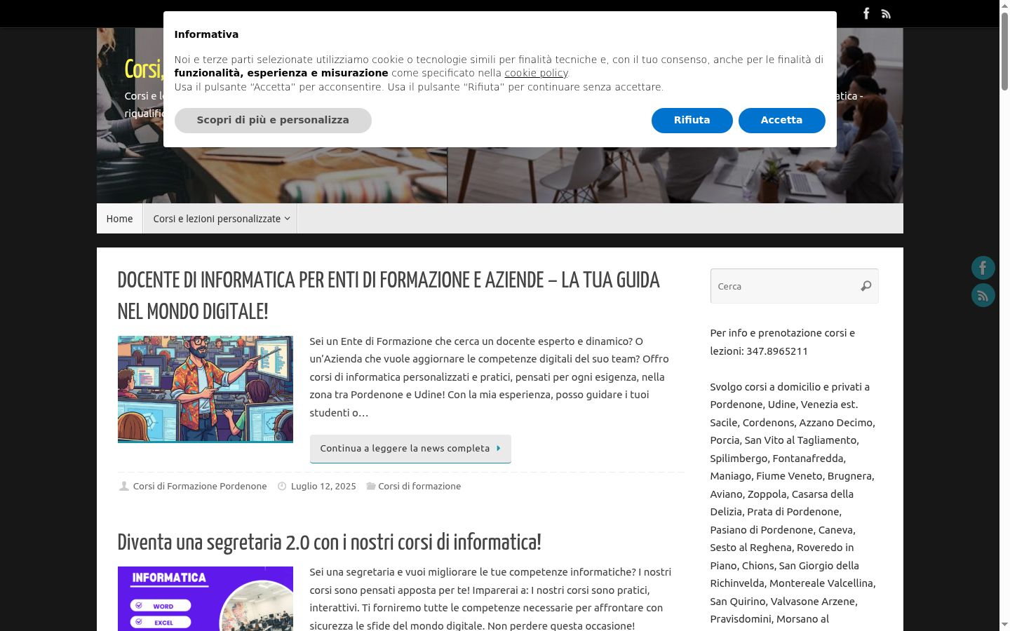 Screenshot del banner di consenso mostrato prima di qualsiasi interazione