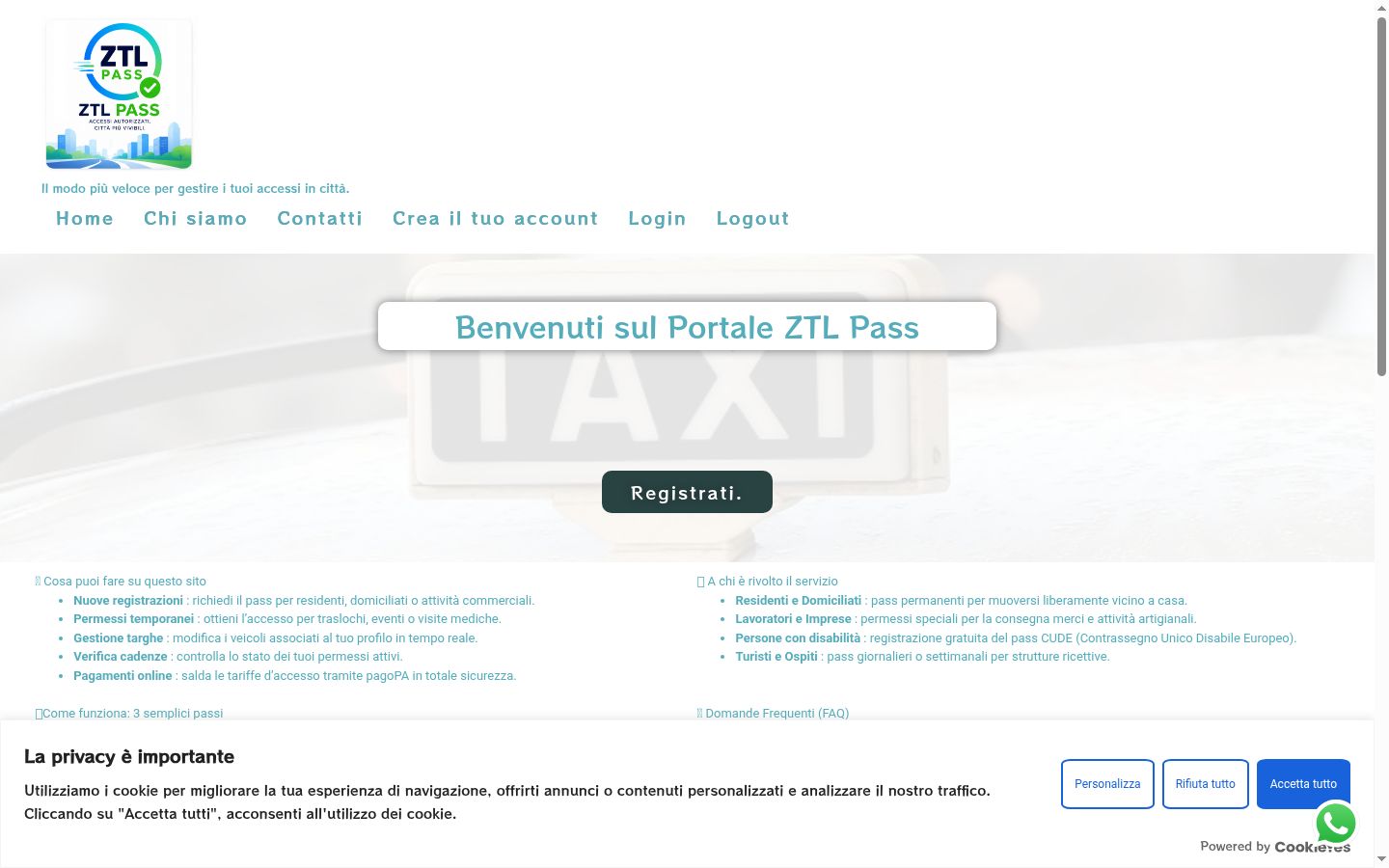 Screenshot del banner di consenso mostrato prima di qualsiasi interazione