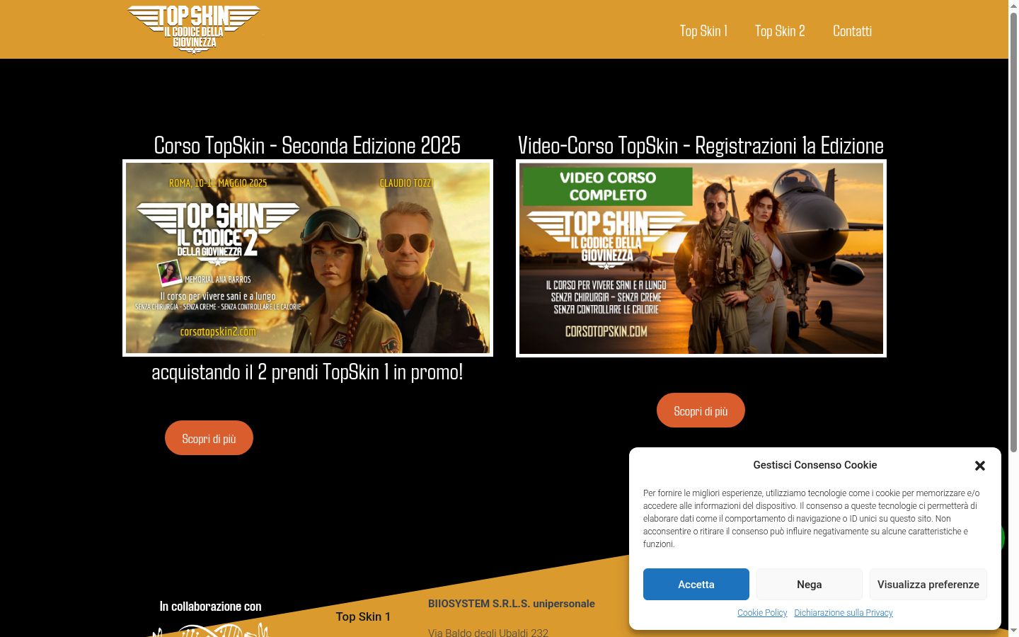 Screenshot del banner di consenso mostrato prima di qualsiasi interazione