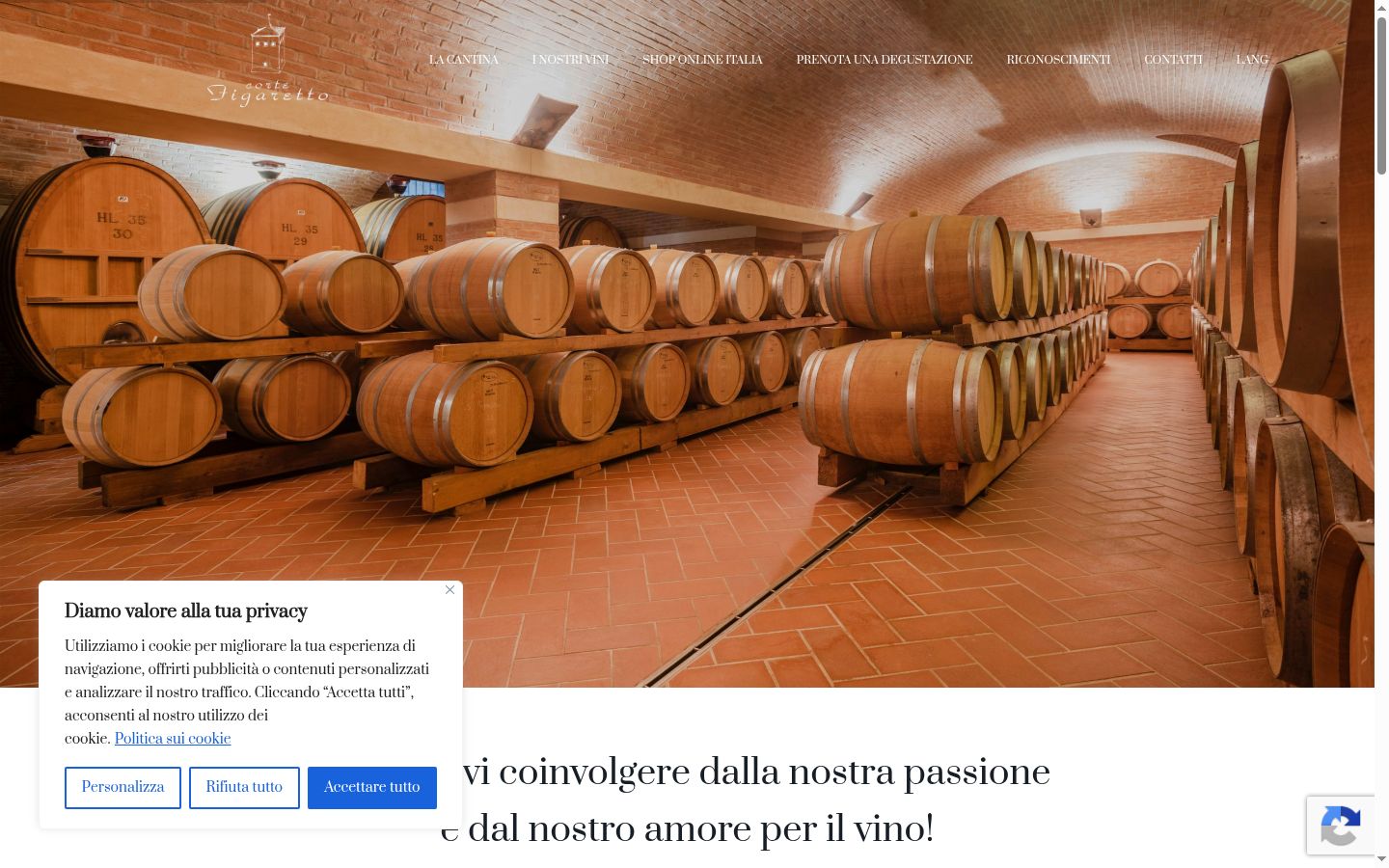 Screenshot del banner di consenso mostrato prima di qualsiasi interazione