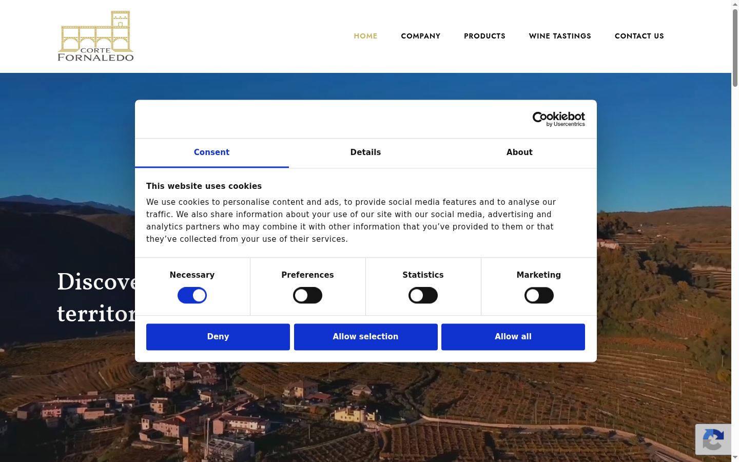 Screenshot del banner di consenso mostrato prima di qualsiasi interazione
