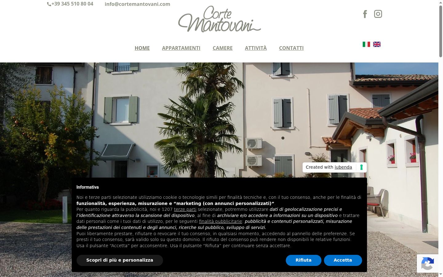 Screenshot del banner di consenso mostrato prima di qualsiasi interazione
