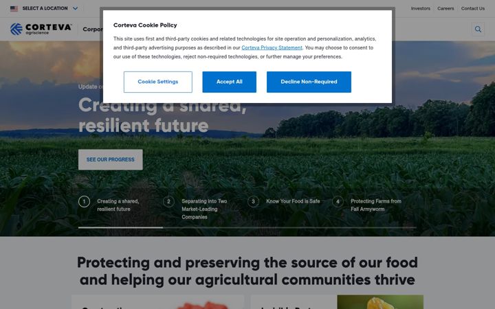 Captură de ecran a corteva.com