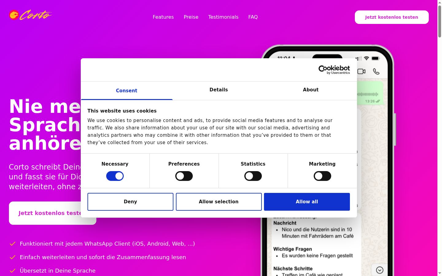 Screenshot of the consent banner shown before any interaction