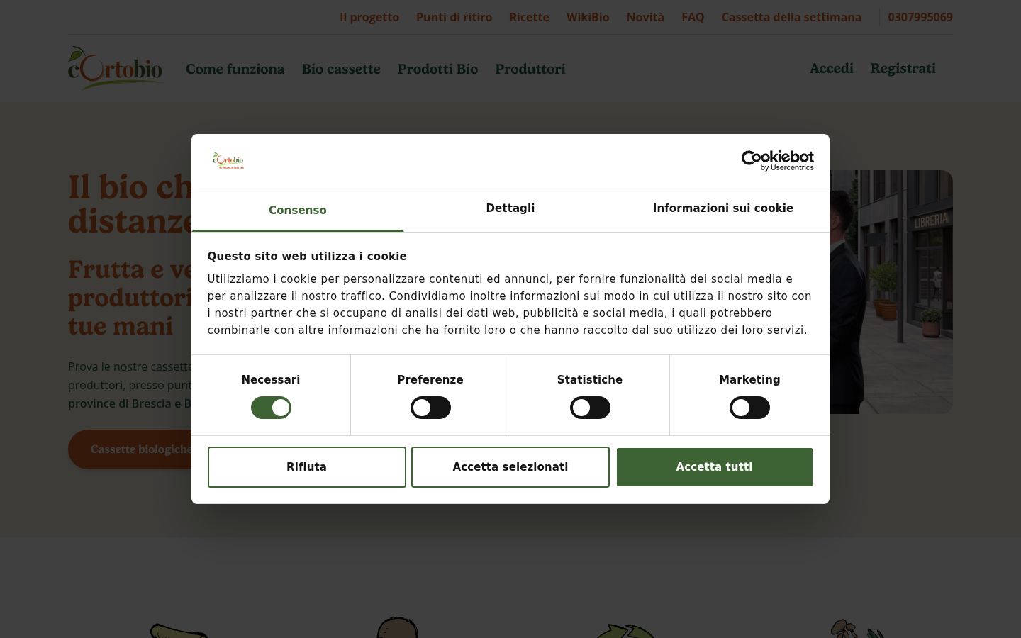 Screenshot del banner di consenso mostrato prima di qualsiasi interazione