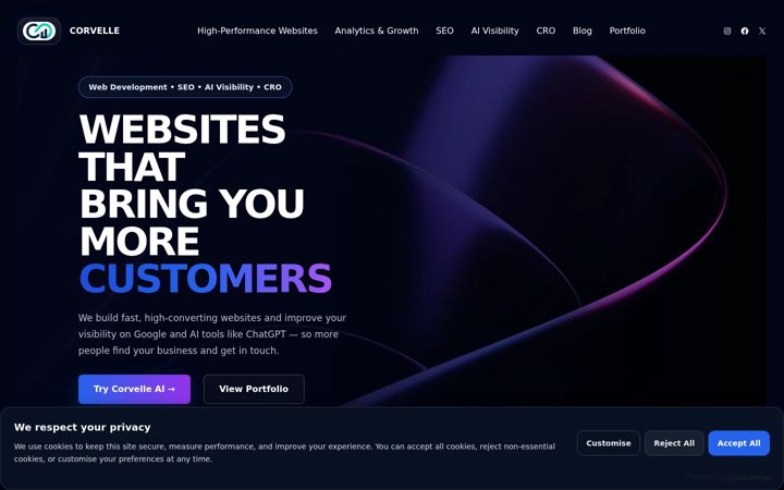 Screenshot of corvelle.co.uk