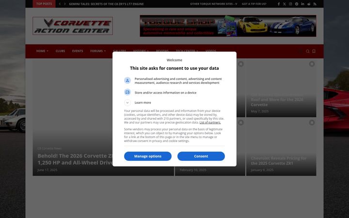 Screenshot of corvetteactioncenter.com