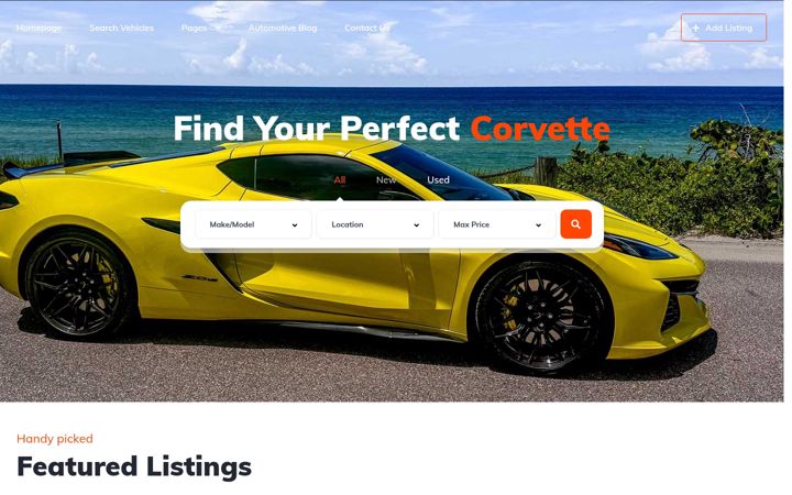 Screenshot of corvettecarplace.com