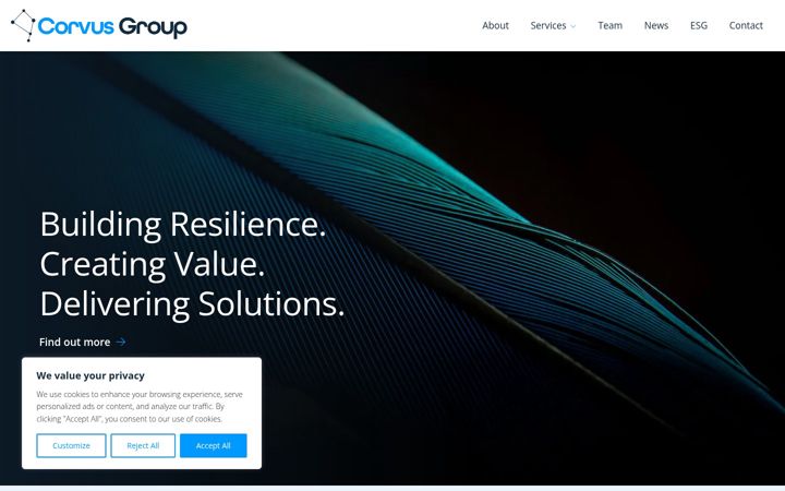 Screenshot of corvusgroup.com