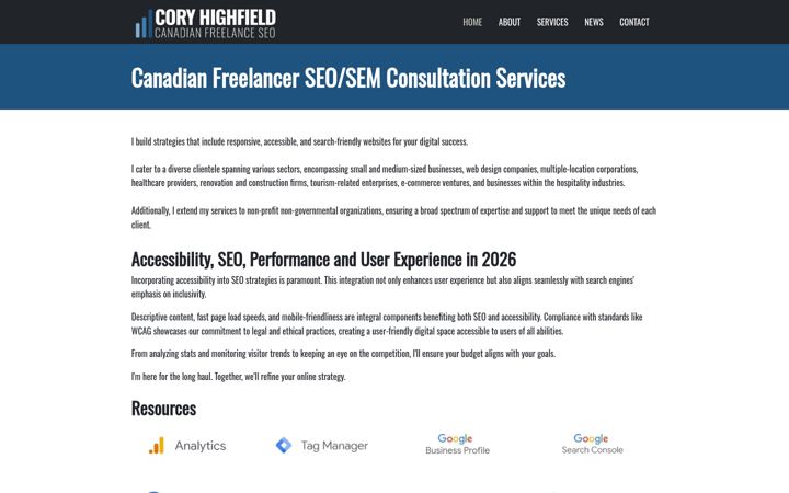 Screenshot of coryhighfield.com