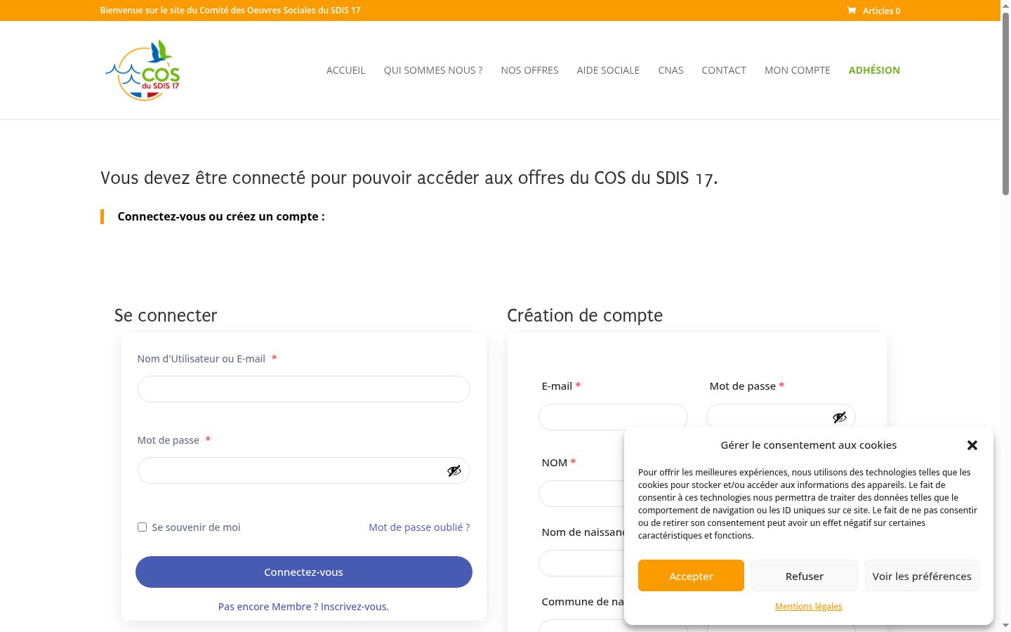 Captura de ecrã do banner de consentimento apresentado antes de qualquer interação