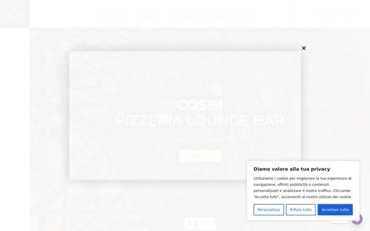 Ekrānuzņēmums no cosbi-pizzerialoungebar.it