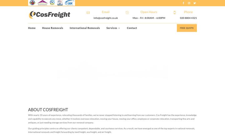 Screenshot ta' cosfreight.co.uk