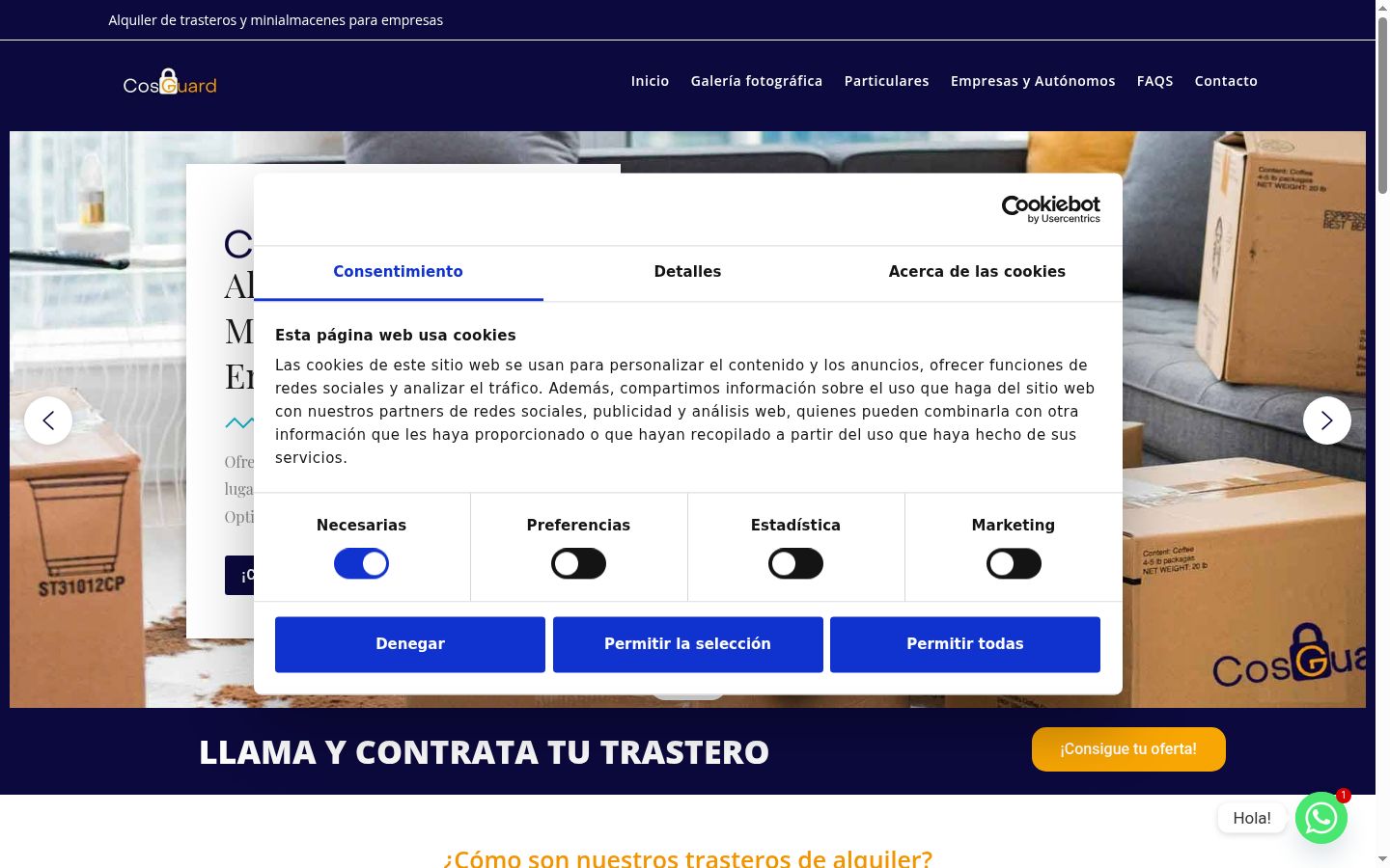Captura de ecrã do banner de consentimento apresentado antes de qualquer interação