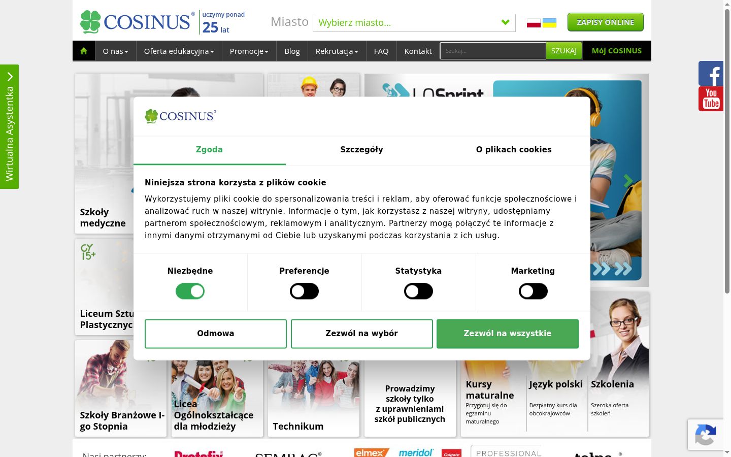 Zrzut ekranu banera zgody wyświetlanego przed jakąkolwiek interakcją