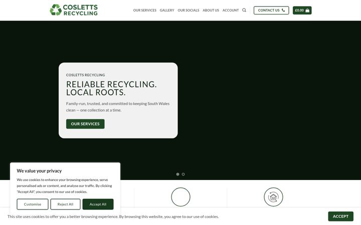 Screenshot ta' coslettsrecycling.co.uk