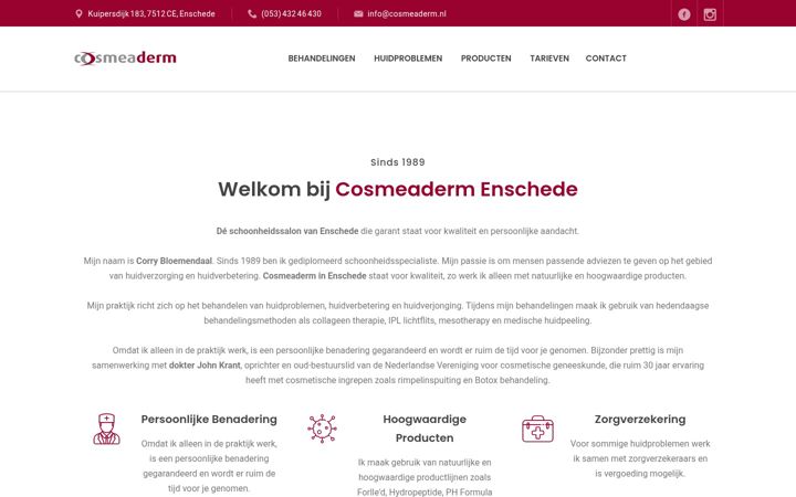 Snímek obrazovky cosmeaderm.nl