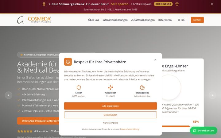 Screenshot of cosmeda-akademie.de