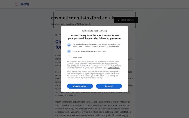 Captură de ecran a cosmeticdentistoxford.co.uk