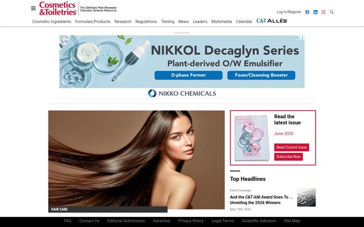 Screenshot of cosmeticsandtoiletries.com