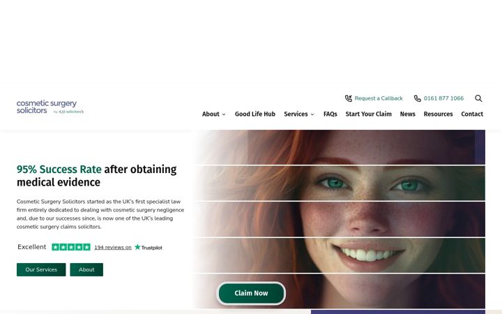 Captură de ecran a cosmeticsurgerysolicitors.co.uk