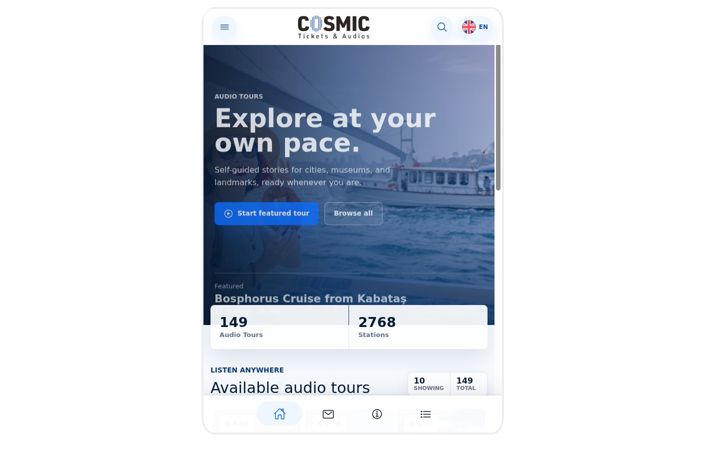 Screenshot of cosmic-tickets-audios.com