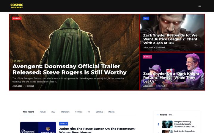Screenshot of cosmicbook.news