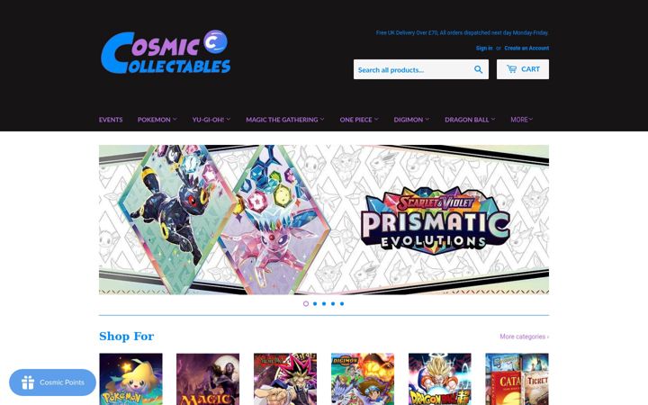 Screenshot of cosmiccollectables.co.uk