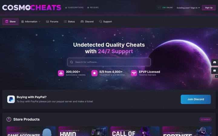 Screenshot of cosmocheats.com