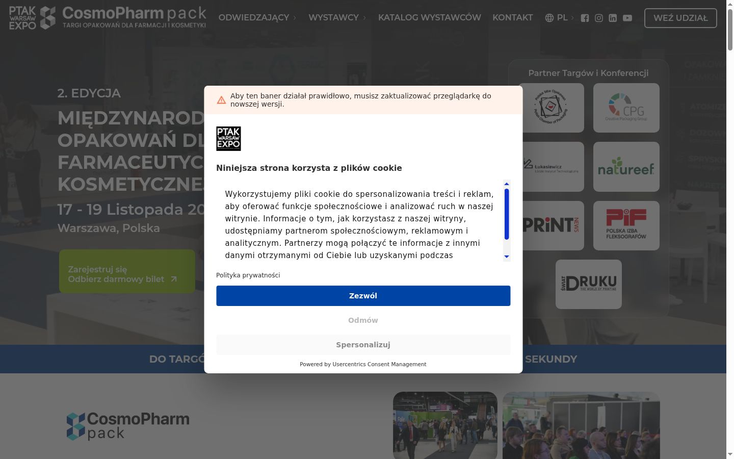 Captura de pantalla del banner de consentimiento mostrado antes de cualquier interacción