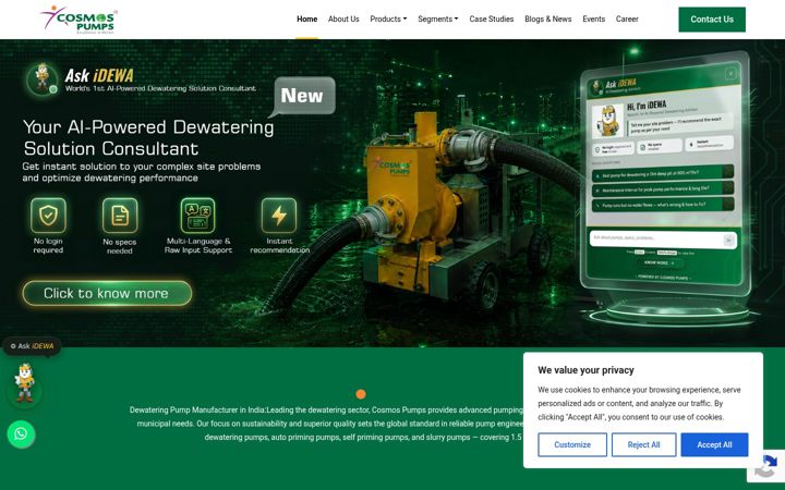 Screenshot of cosmospumps.com
