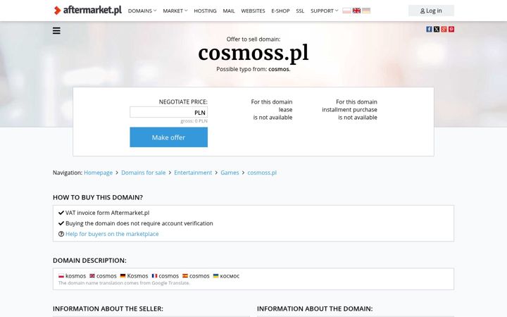 Kuvakaappaus sivustosta cosmoss.pl