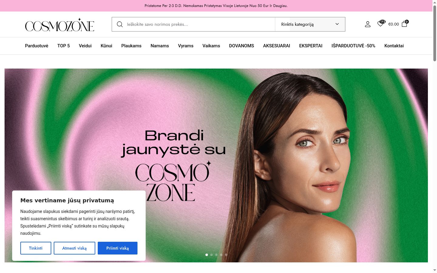 Screenshot del banner di consenso mostrato prima di qualsiasi interazione