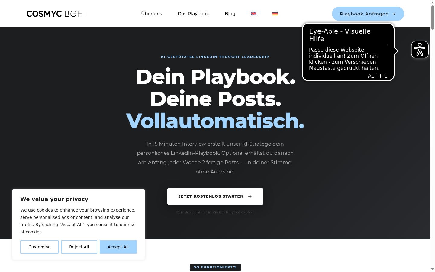 Screenshot del banner di consenso mostrato prima di qualsiasi interazione