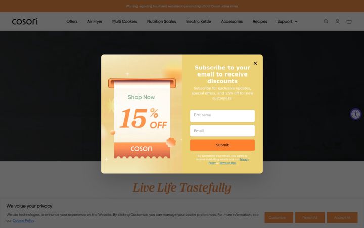 Screenshot of cosori.co.uk