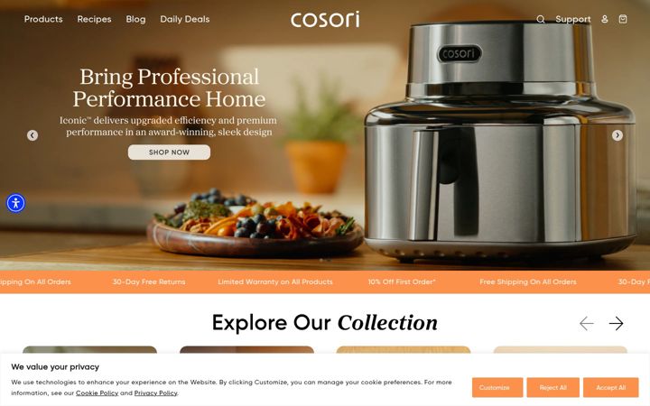 Screenshot of cosori.com