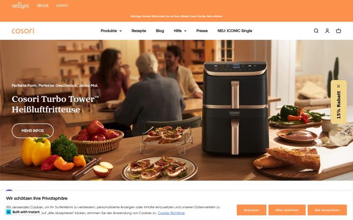 Screenshot of cosori.de