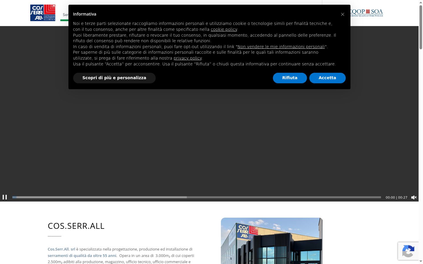 Captura de ecrã do banner de consentimento apresentado antes de qualquer interação