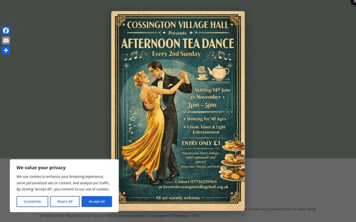 Screenshot of cossingtonvillagehall.org.uk