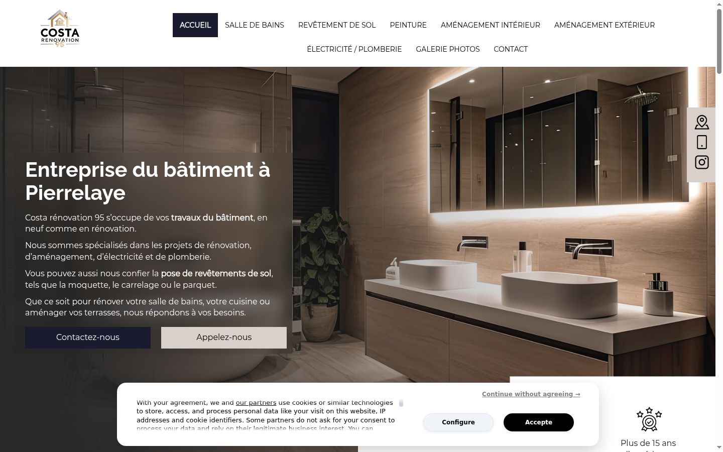 Capture d'écran de la bannière de consentement affichée avant toute interaction