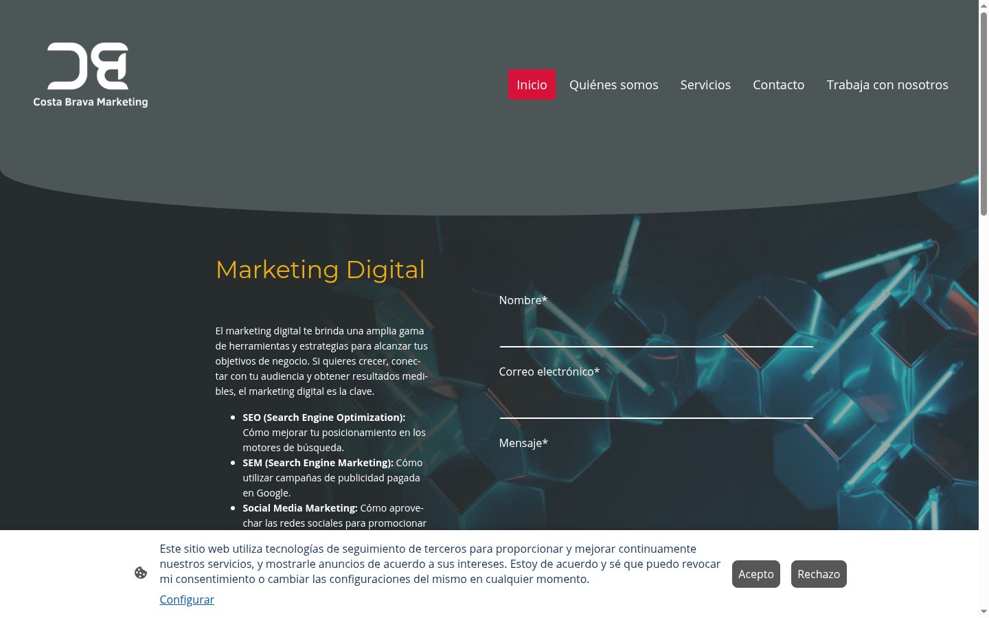 Screenshot del banner di consenso mostrato prima di qualsiasi interazione